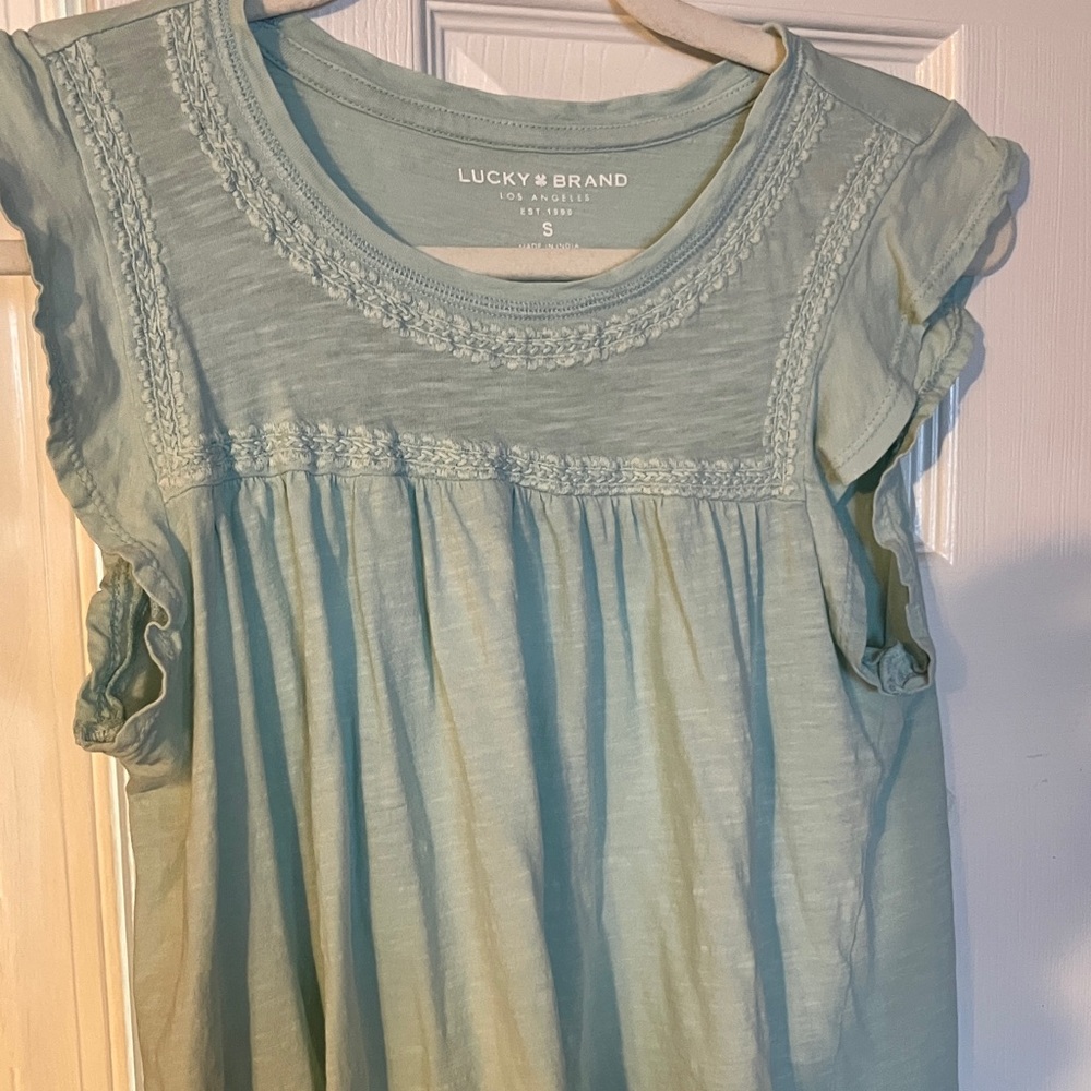 Lucky Brand Ruffle Sleeve Mint Green Top S